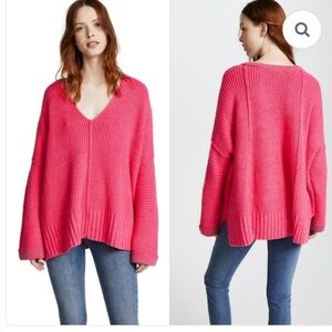 Free People Take Me Over Chuncky Knit Oversized V-neck Sweater